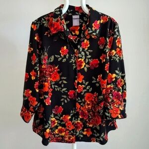 Laura Scott Blk/Floral Women's Blouse XL Petite